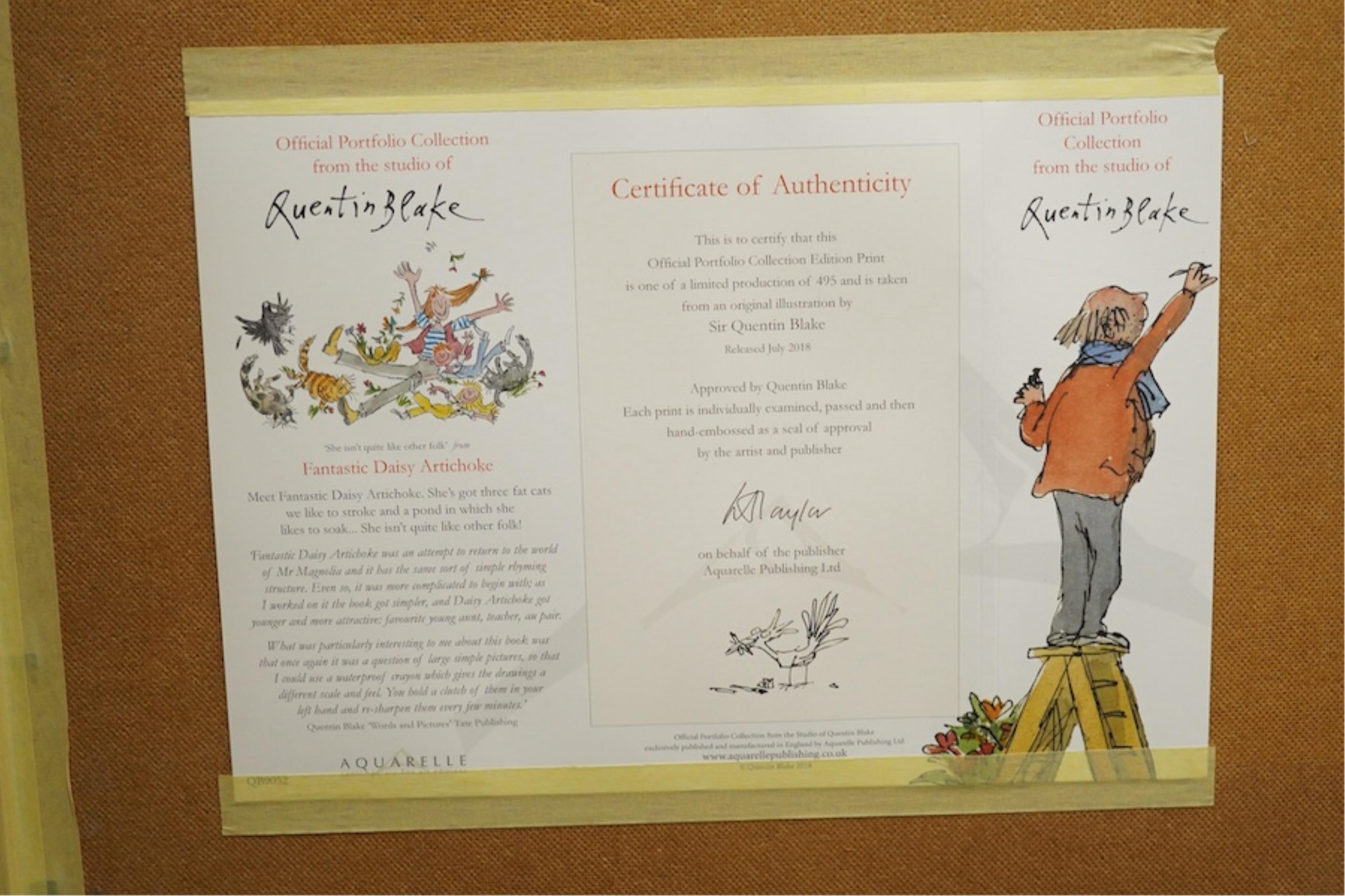 After Quentin Blake (b.1932), colour print, 'Fantastic Daisy Artichoke', signed in the plate, blind stamped, limited edition 66/495 COA verso, 32 x 46cm. Condition - good